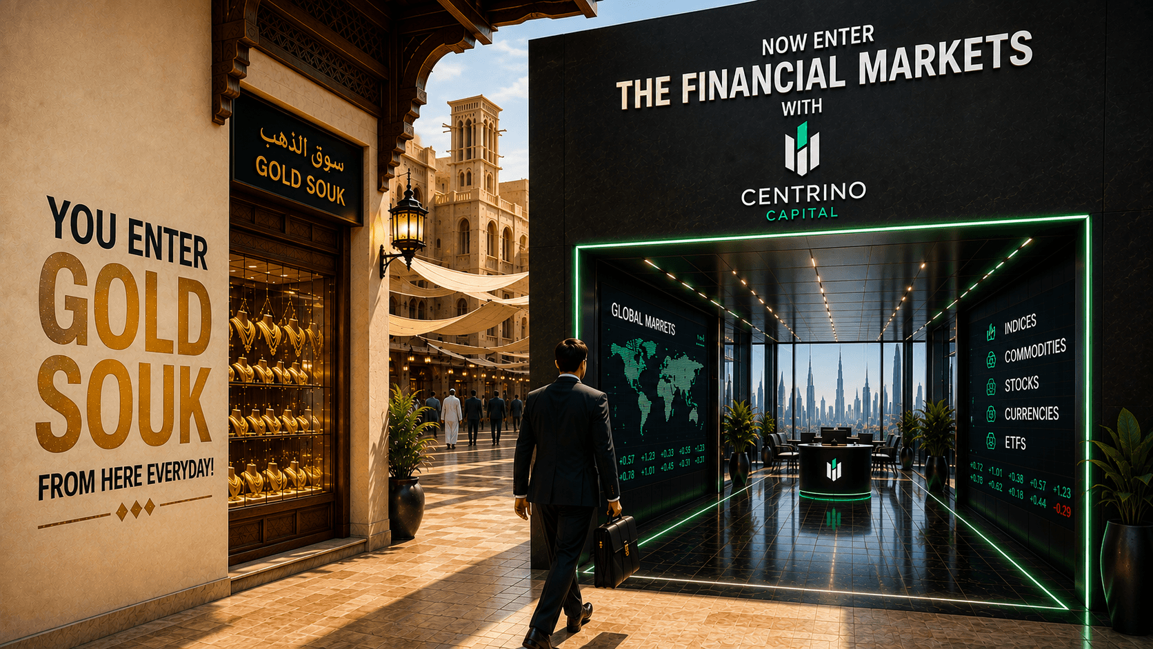 Gold Souk to global financial markets campaign visual for Centrino Capital