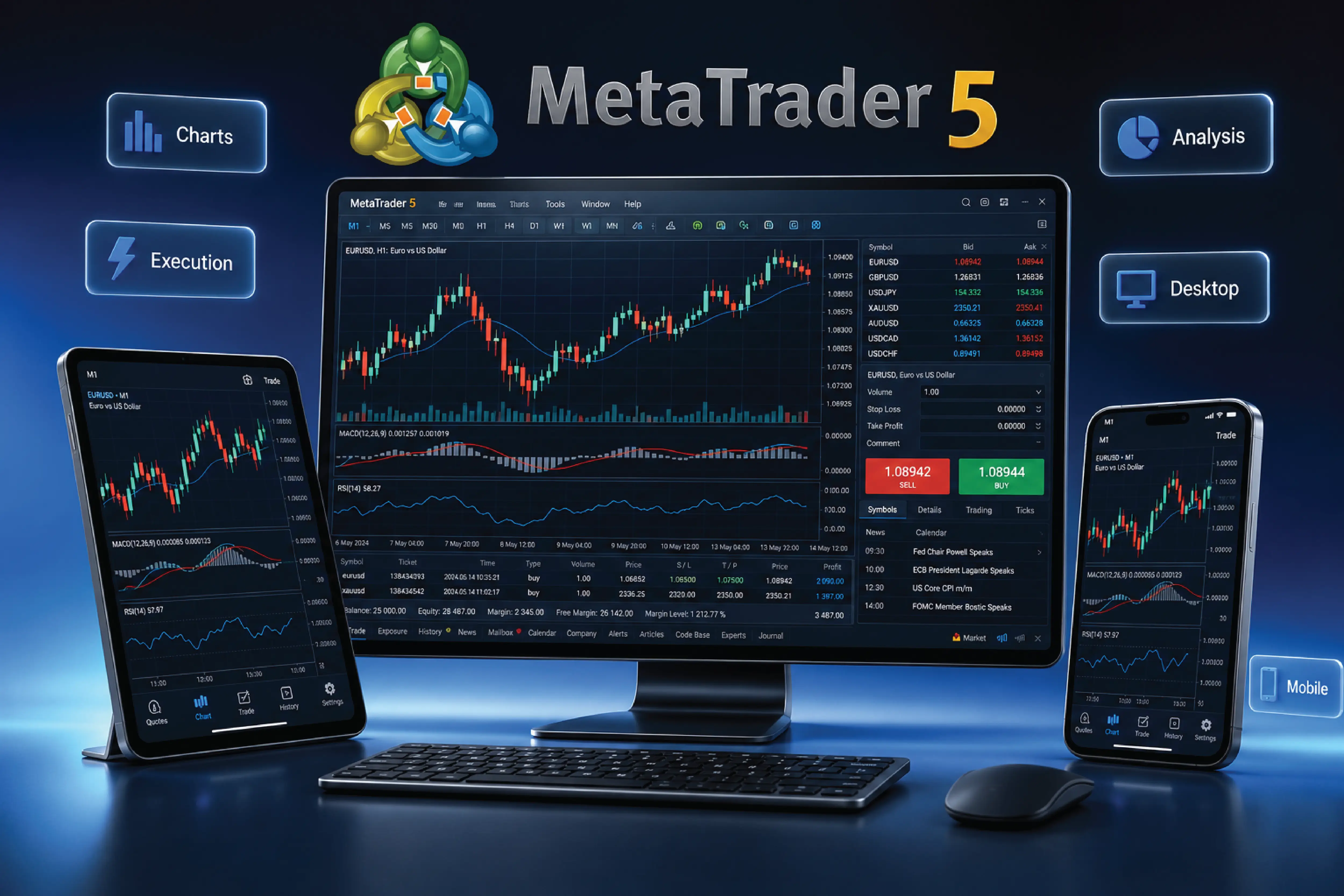 Centrino Capital MetaTrader 5 platform showing key trading features, analytical tools and benefits for CFD traders