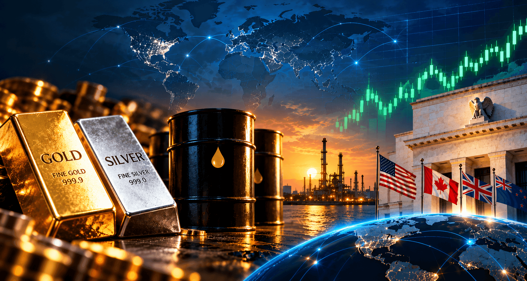 October 28, 2026 - Gold Falls 0.74% to $4,030.12, Silver Drops 1.03% to $53.86 and Brent Rises 1.55% to $111.08
